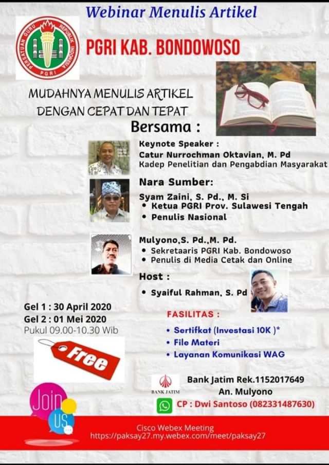 PGRI Bondowoso Adakan Webinar Menulis Artikel